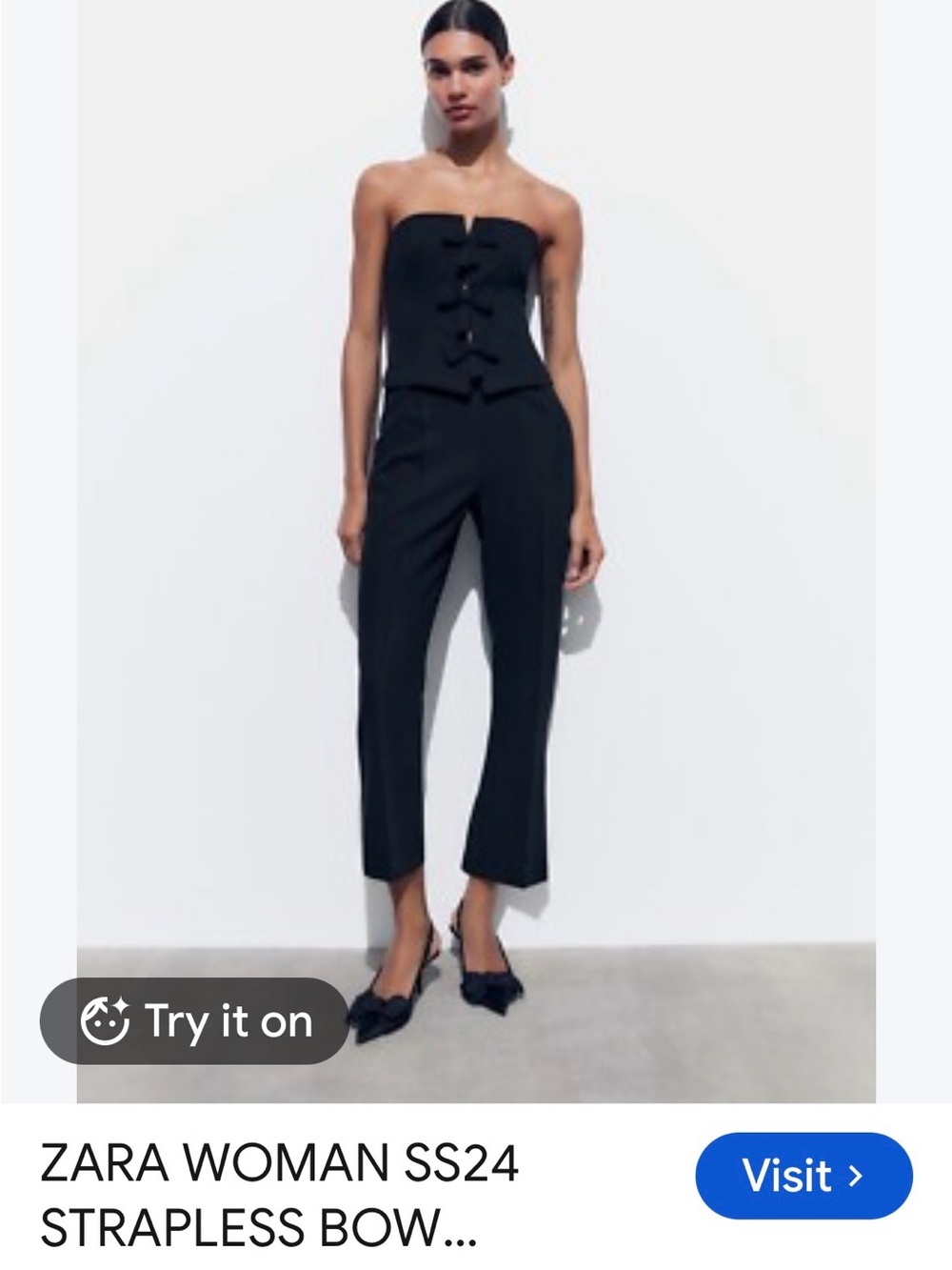 NWT Zara Black Strapless Bow-Front Tailored Jumpsuit